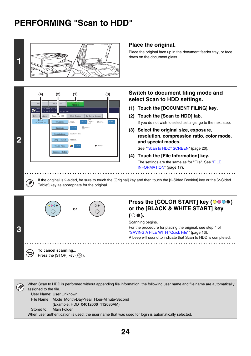 Performing "scan to hdd, Place the original, 4) touch the [file information] key | Sharp MX-7001 User Manual | Page 578 / 710