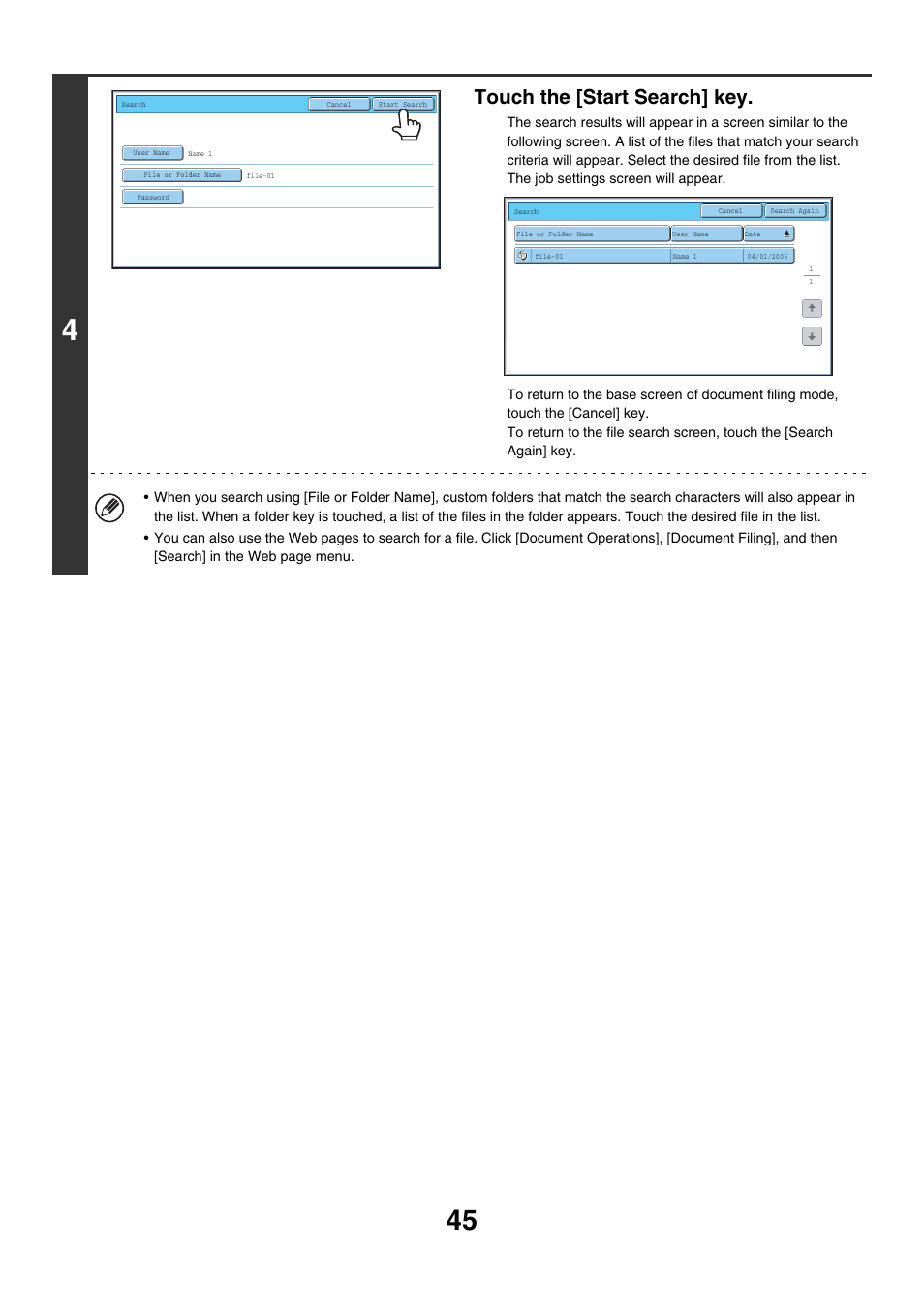 Touch the [start search] key | Sharp MX-7001 User Manual | Page 599 / 710