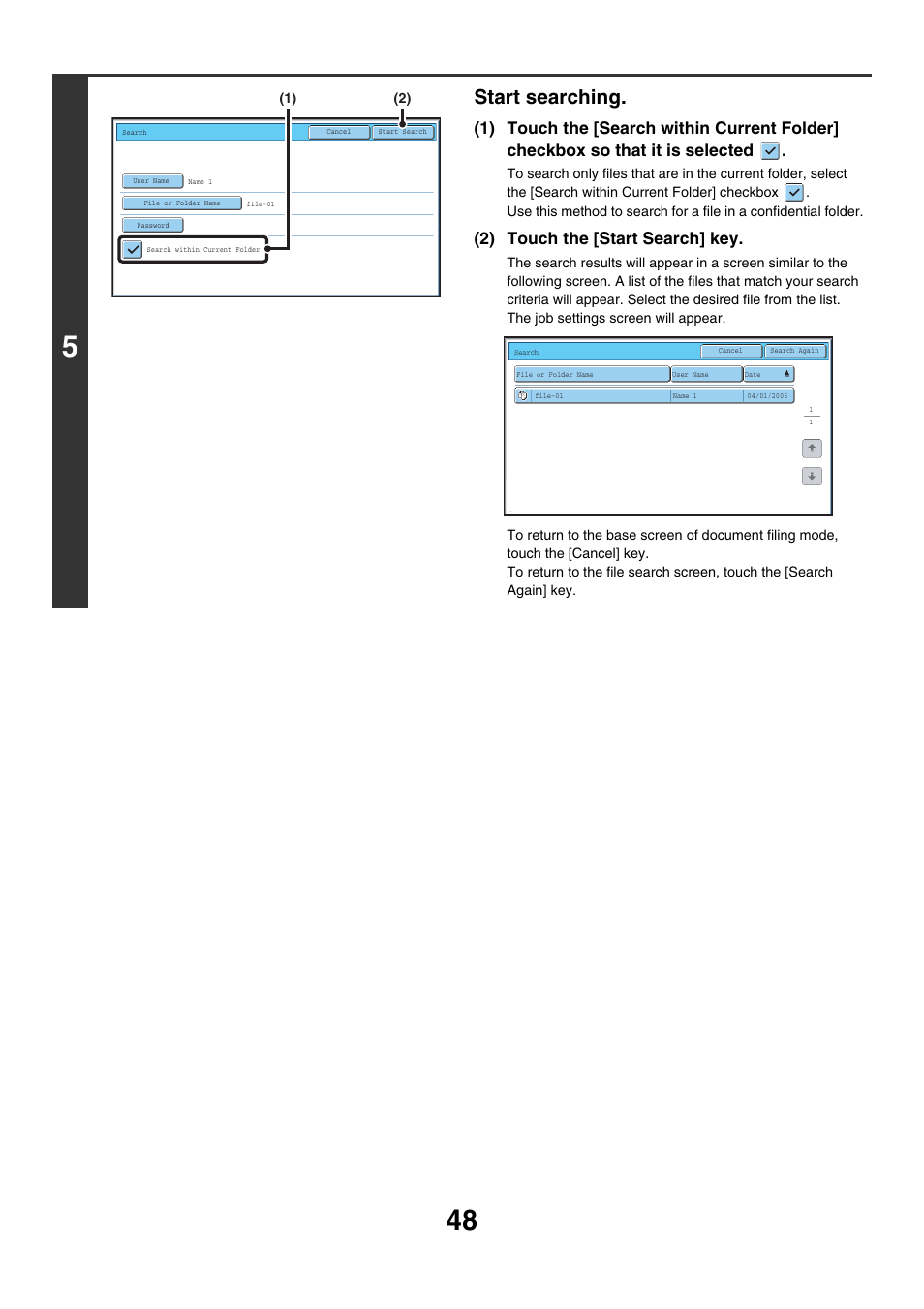 Start searching, 2) touch the [start search] key | Sharp MX-7001 User Manual | Page 602 / 710