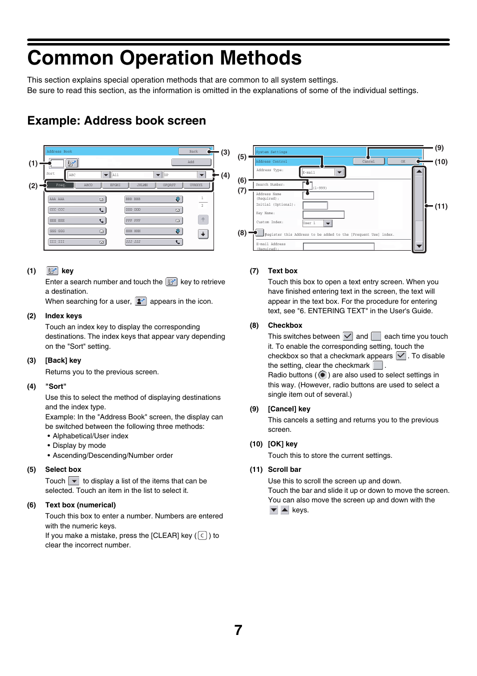 Common operation methods, Example: address book screen | Sharp MX-7001 User Manual | Page 610 / 710