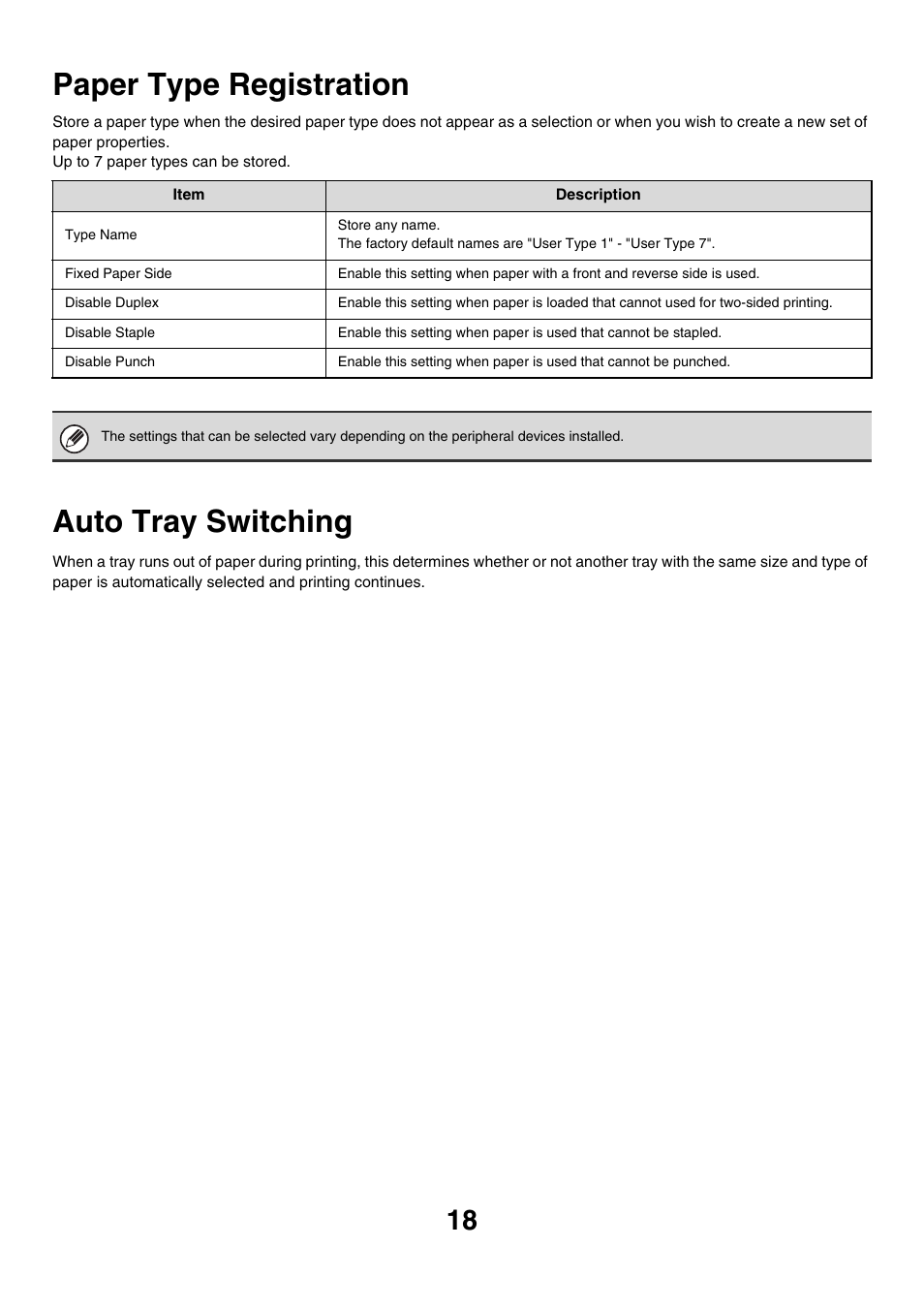 Paper type registration, Auto tray switching, E 18) | Sharp MX-7001 User Manual | Page 621 / 710