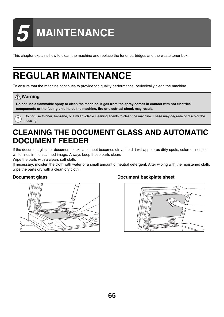 Maintenance, Regular maintenance, Cleaning the document glass and | Automatic document feeder | Sharp MX-7001 User Manual | Page 65 / 710
