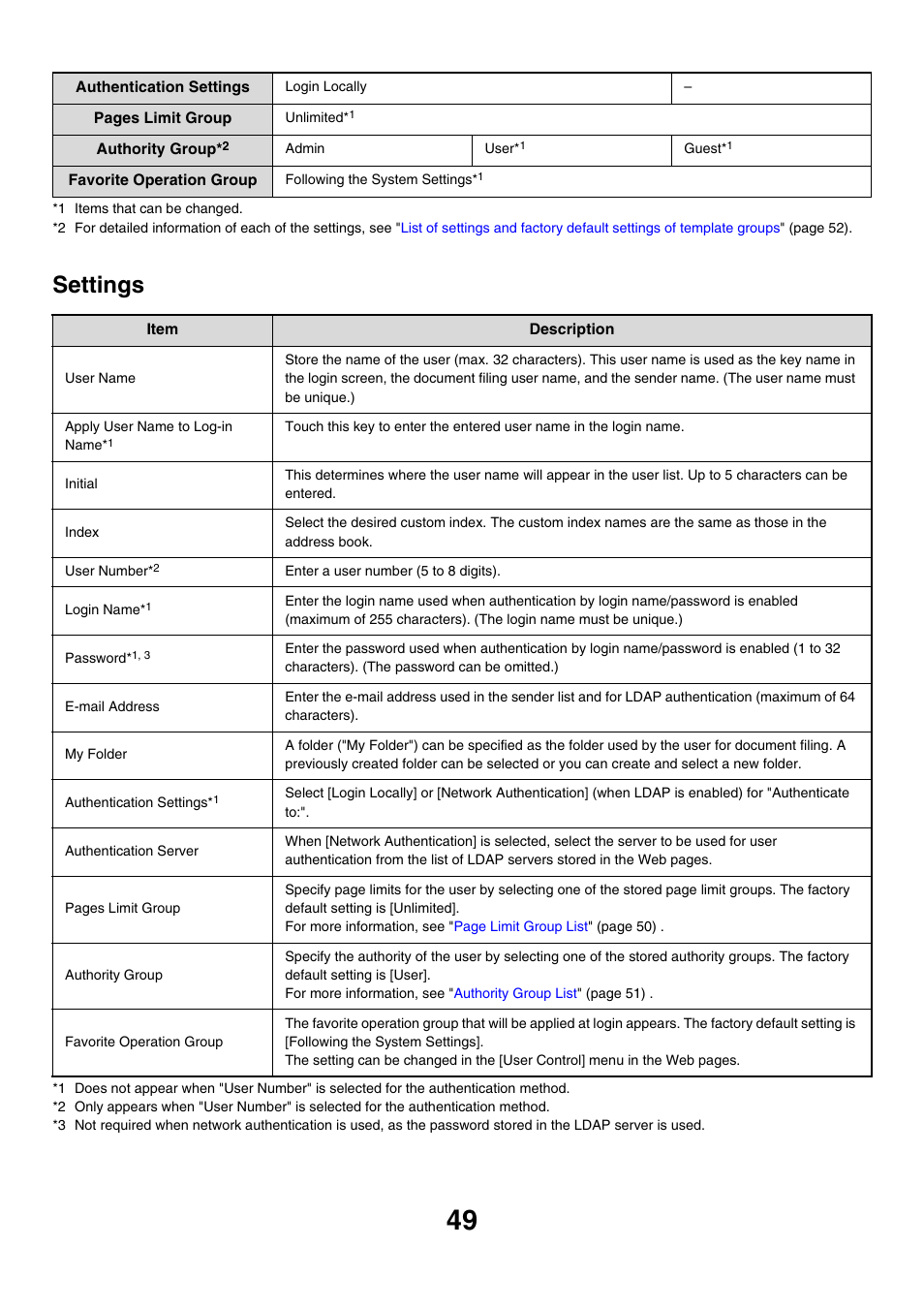 Settings, E 49 | Sharp MX-7001 User Manual | Page 652 / 710
