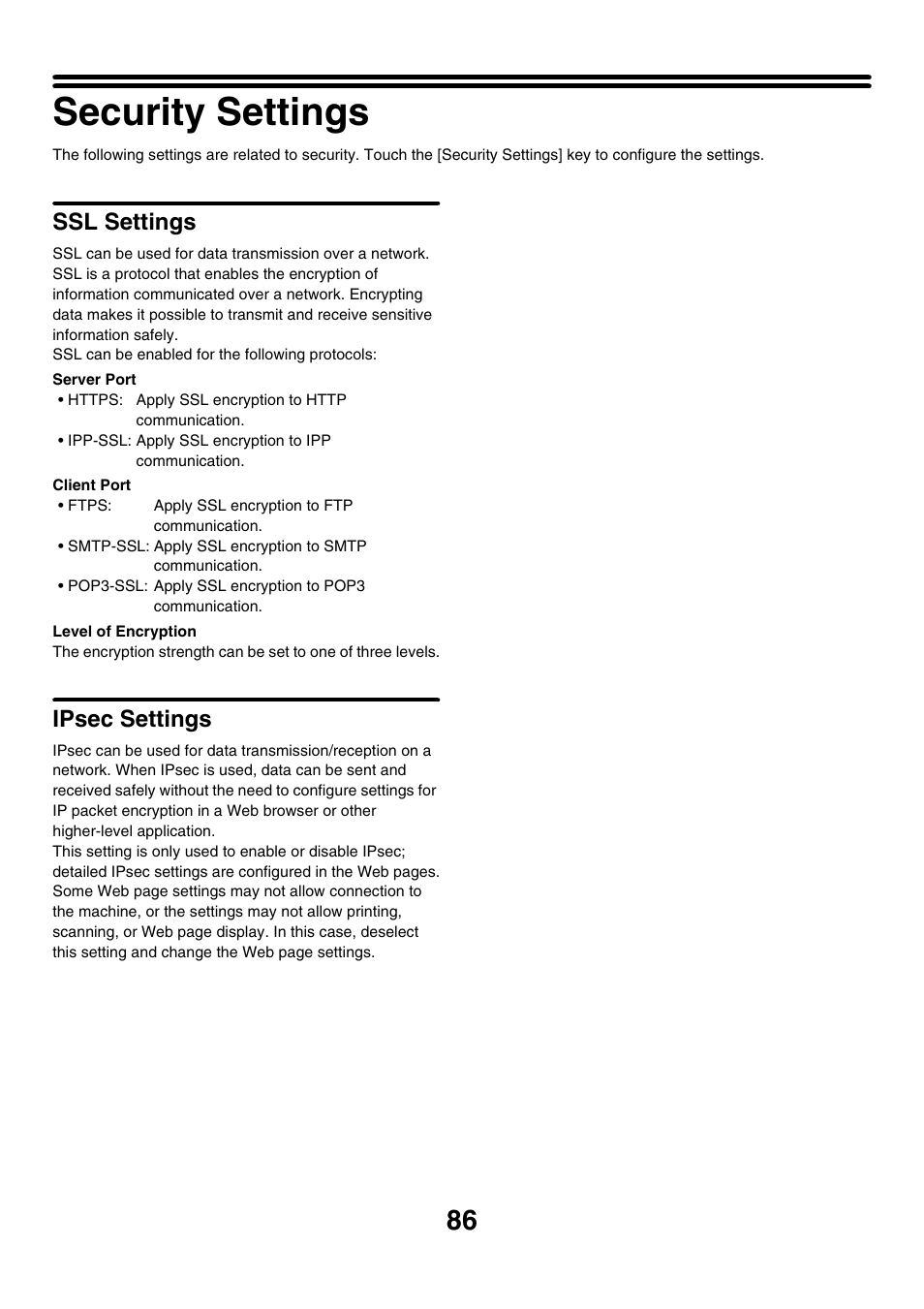Security settings, Ssl settings, Ipsec settings | Sharp MX-7001 User Manual | Page 689 / 710