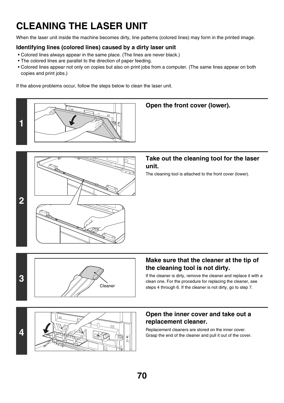 Cleaning the laser unit | Sharp MX-7001 User Manual | Page 70 / 710