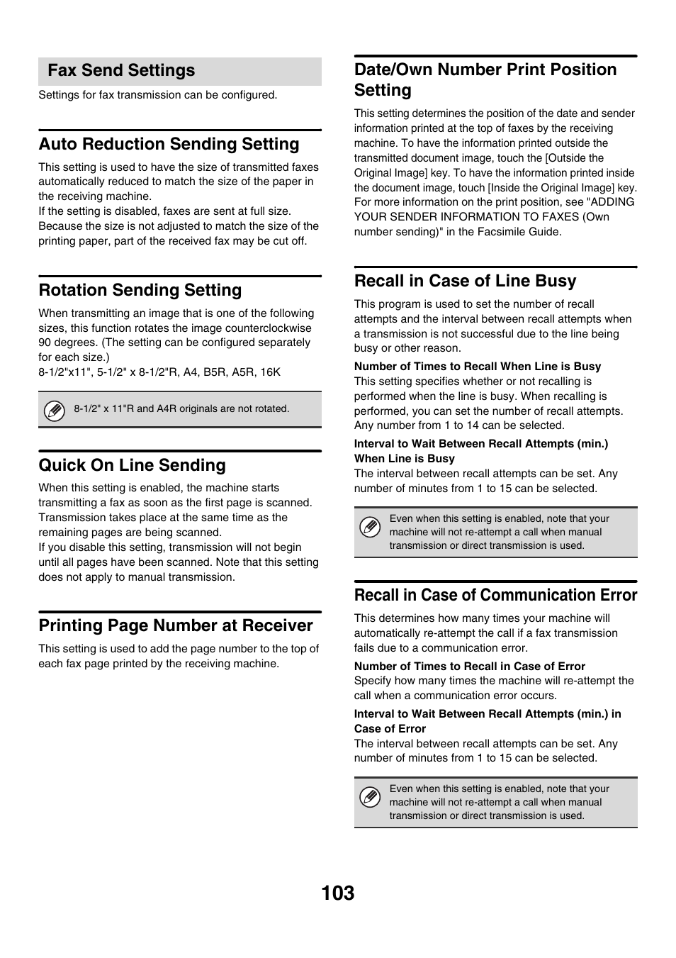 Fax send settings, Auto reduction sending setting, Rotation sending setting | Quick on line sending, Date/own number print position setting, Recall in case of line busy, Recall in case of communication error, Printing page number at receiver | Sharp MX-7001 User Manual | Page 706 / 710