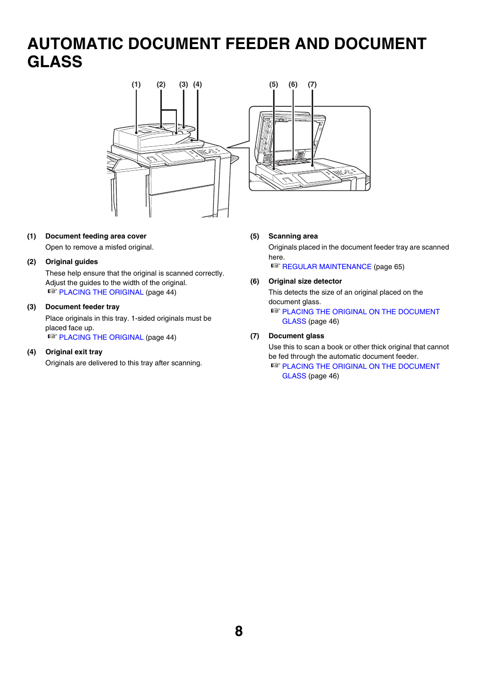 Automatic document feeder and, Document glass, Automatic document feeder and document glass | Sharp MX-7001 User Manual | Page 8 / 710