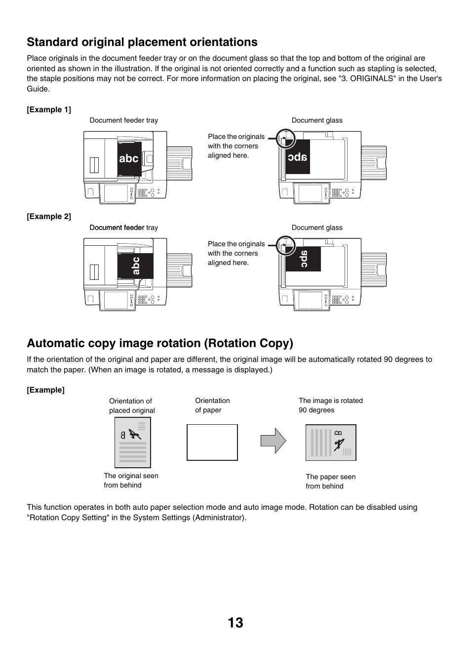 Standard original placement orientations, Automatic copy image rotation (rotation copy) | Sharp MX-7001 User Manual | Page 94 / 710