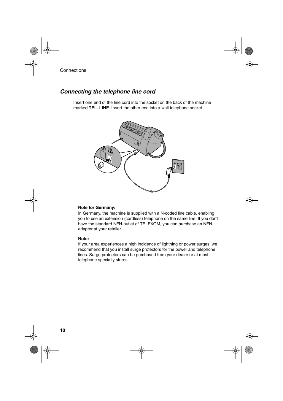 Connecting the telephone line cord | Sharp UX-P400 User Manual | Page 12 / 87