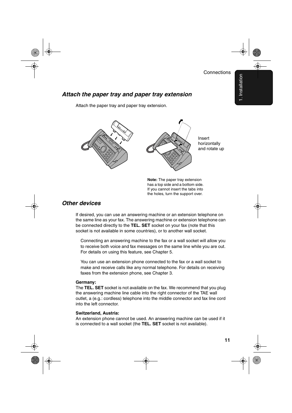 Attach the paper tray and paper tray extension, Other devices | Sharp UX-P400 User Manual | Page 13 / 87