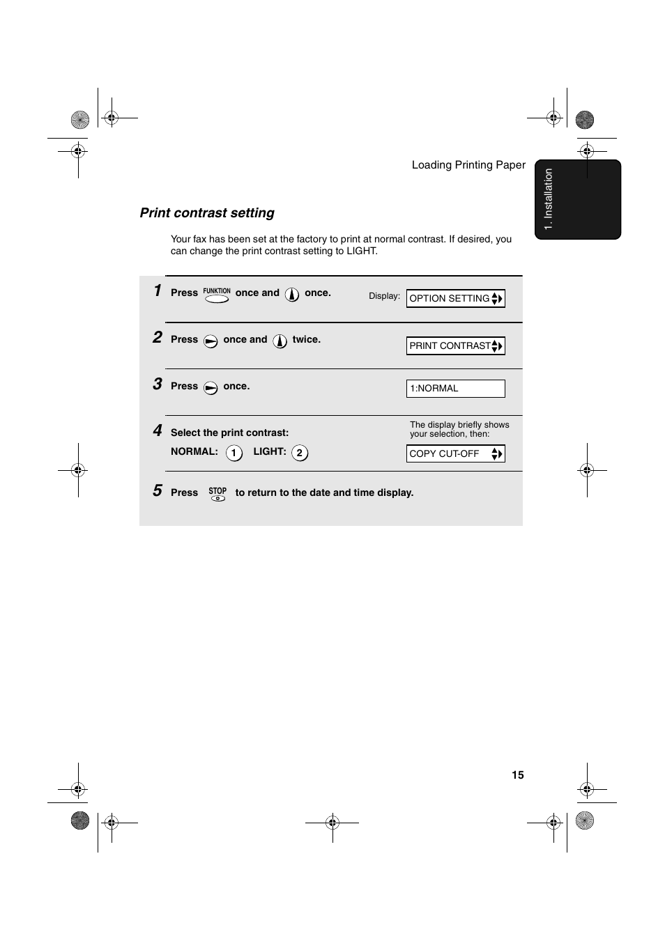 Print contrast setting | Sharp UX-P400 User Manual | Page 17 / 87