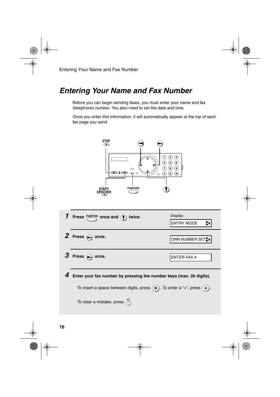 Entering your name and fax number | Sharp UX-P400 User Manual | Page 18 / 87