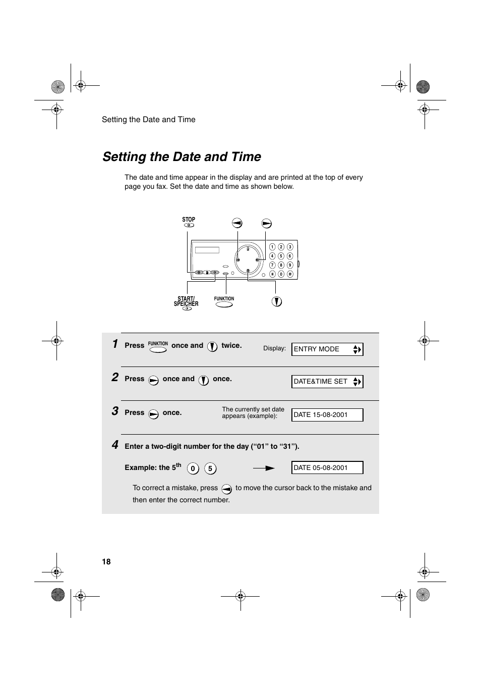 Setting the date and time | Sharp UX-P400 User Manual | Page 20 / 87