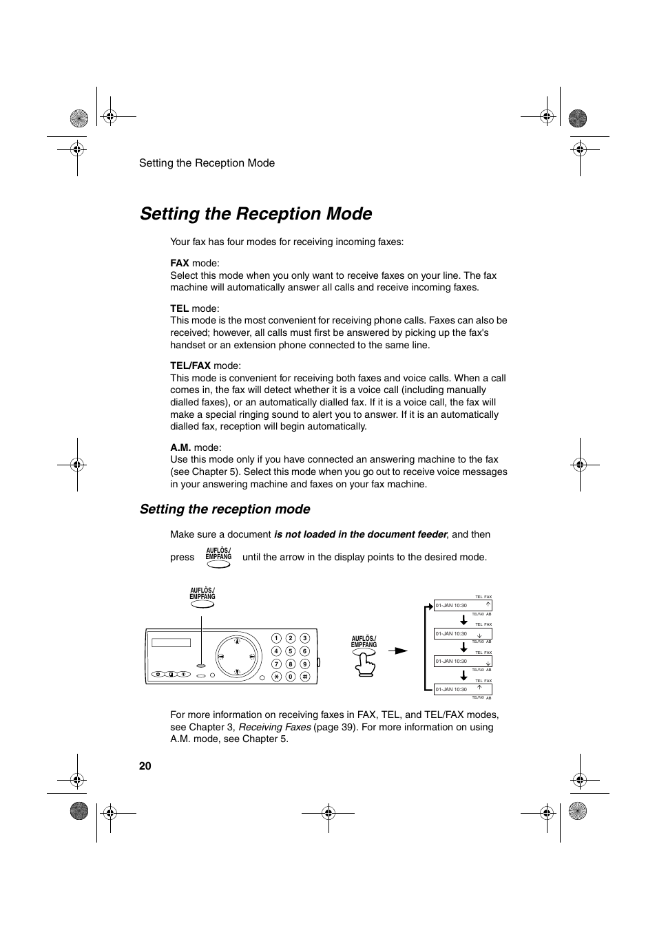 Setting the reception mode, Setting the reception mode 20 | Sharp UX-P400 User Manual | Page 22 / 87