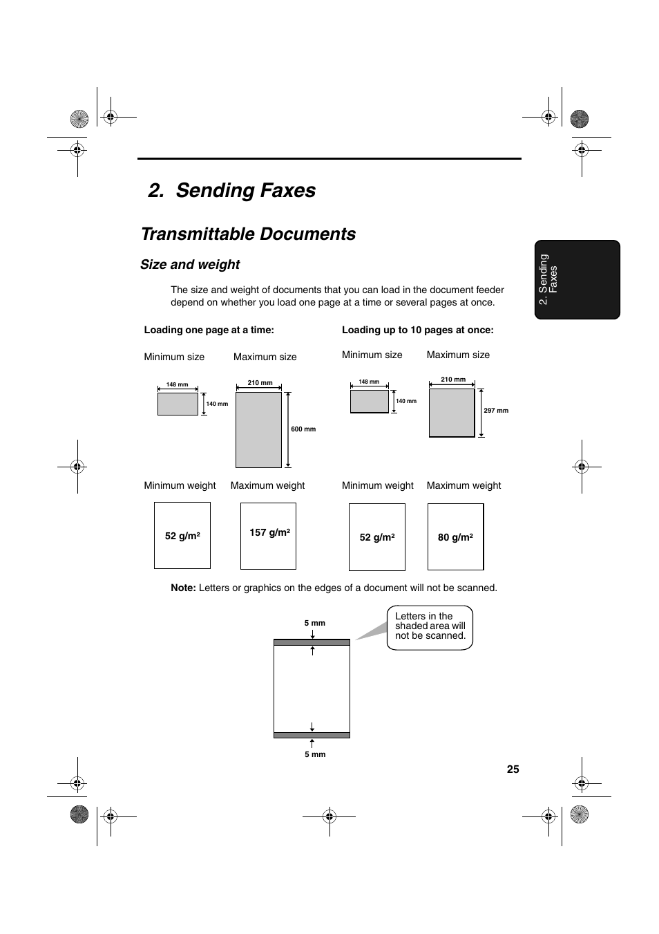 Sending faxes, Transmittable documents, Size and weight | Sharp UX-P400 User Manual | Page 27 / 87