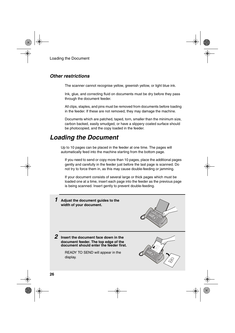 Loading the document | Sharp UX-P400 User Manual | Page 28 / 87