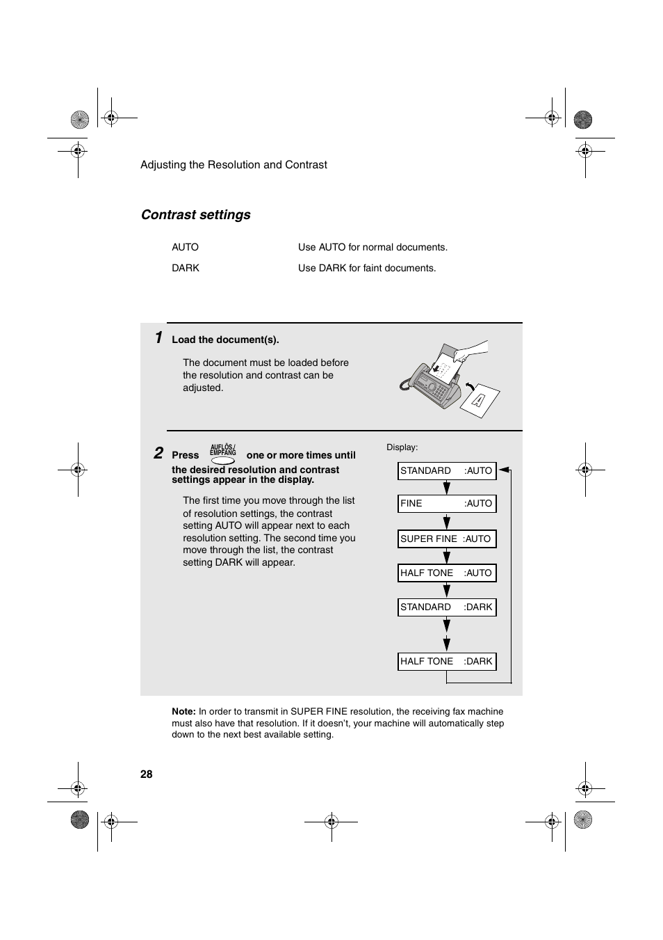 Contrast settings | Sharp UX-P400 User Manual | Page 30 / 87