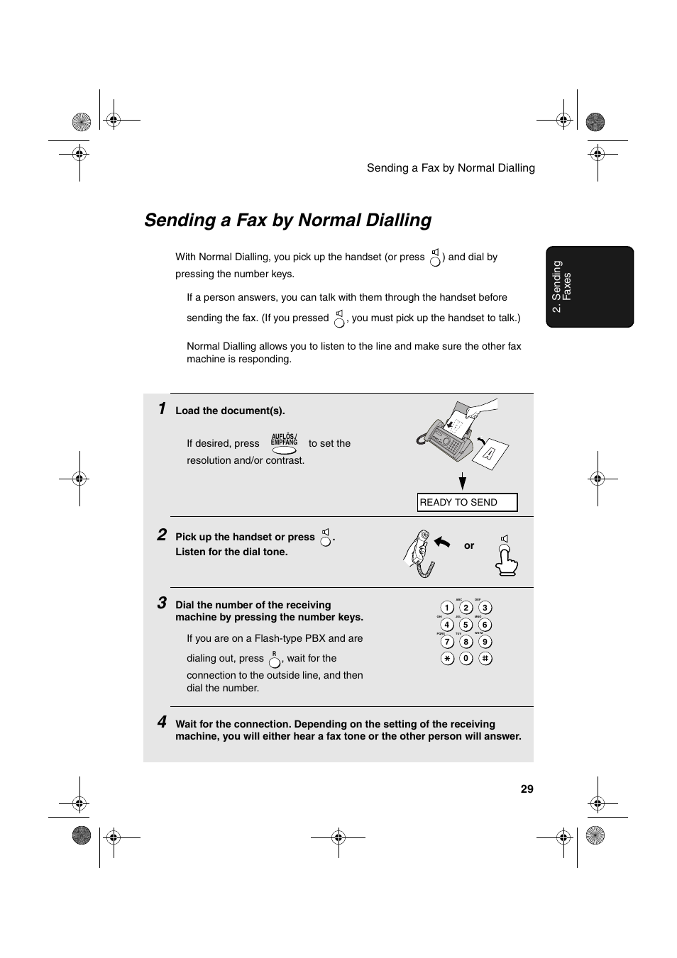 Sending a fax by normal dialling | Sharp UX-P400 User Manual | Page 31 / 87