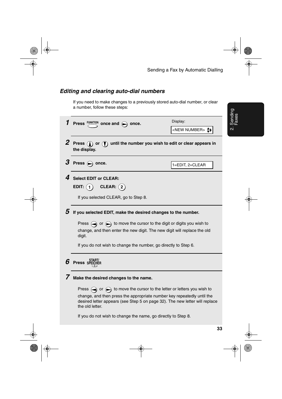 Editing and clearing auto-dial numbers | Sharp UX-P400 User Manual | Page 35 / 87