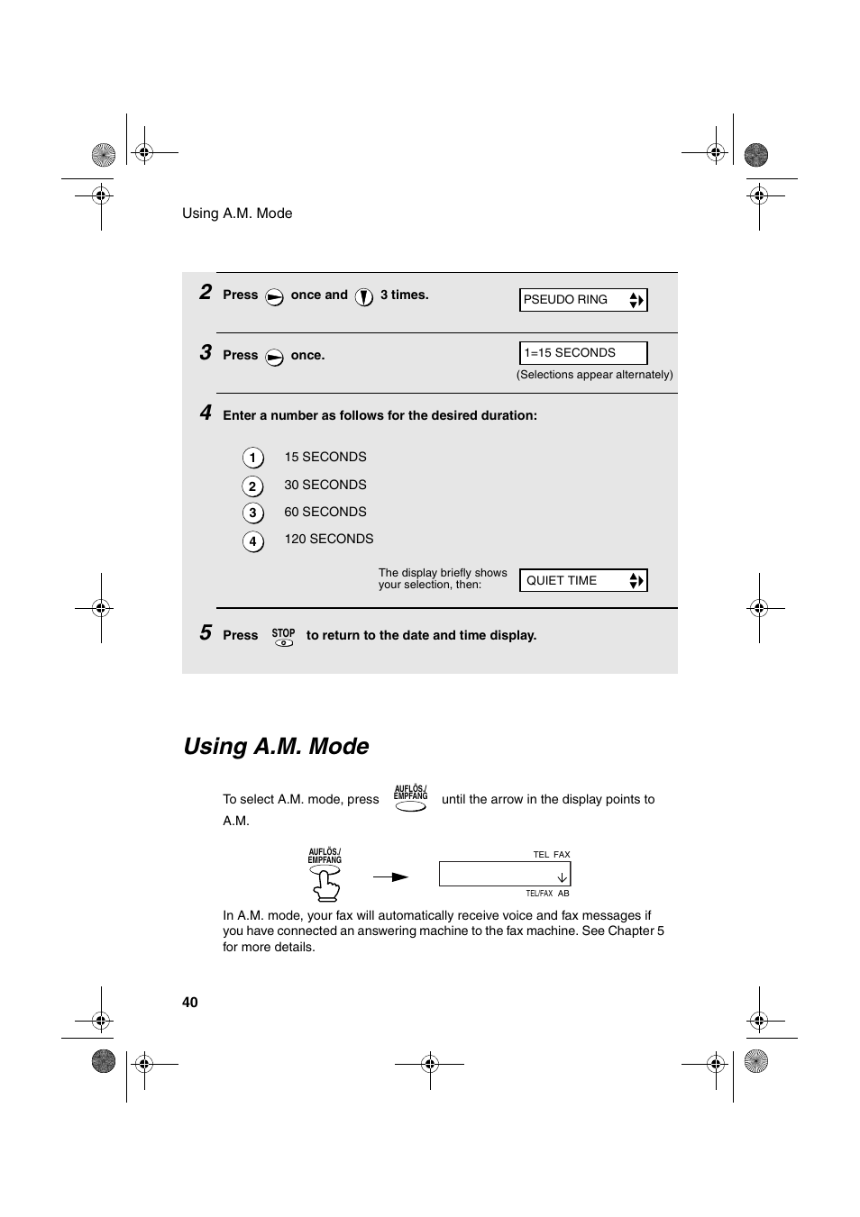 Using a.m. mode | Sharp UX-P400 User Manual | Page 42 / 87