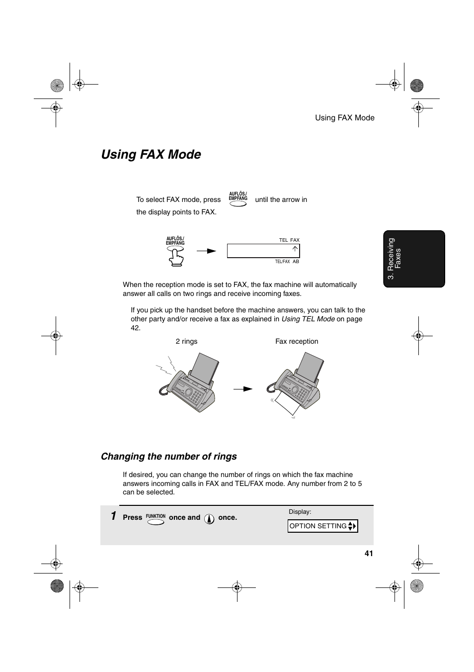 Using fax mode, Changing the number of rings | Sharp UX-P400 User Manual | Page 43 / 87