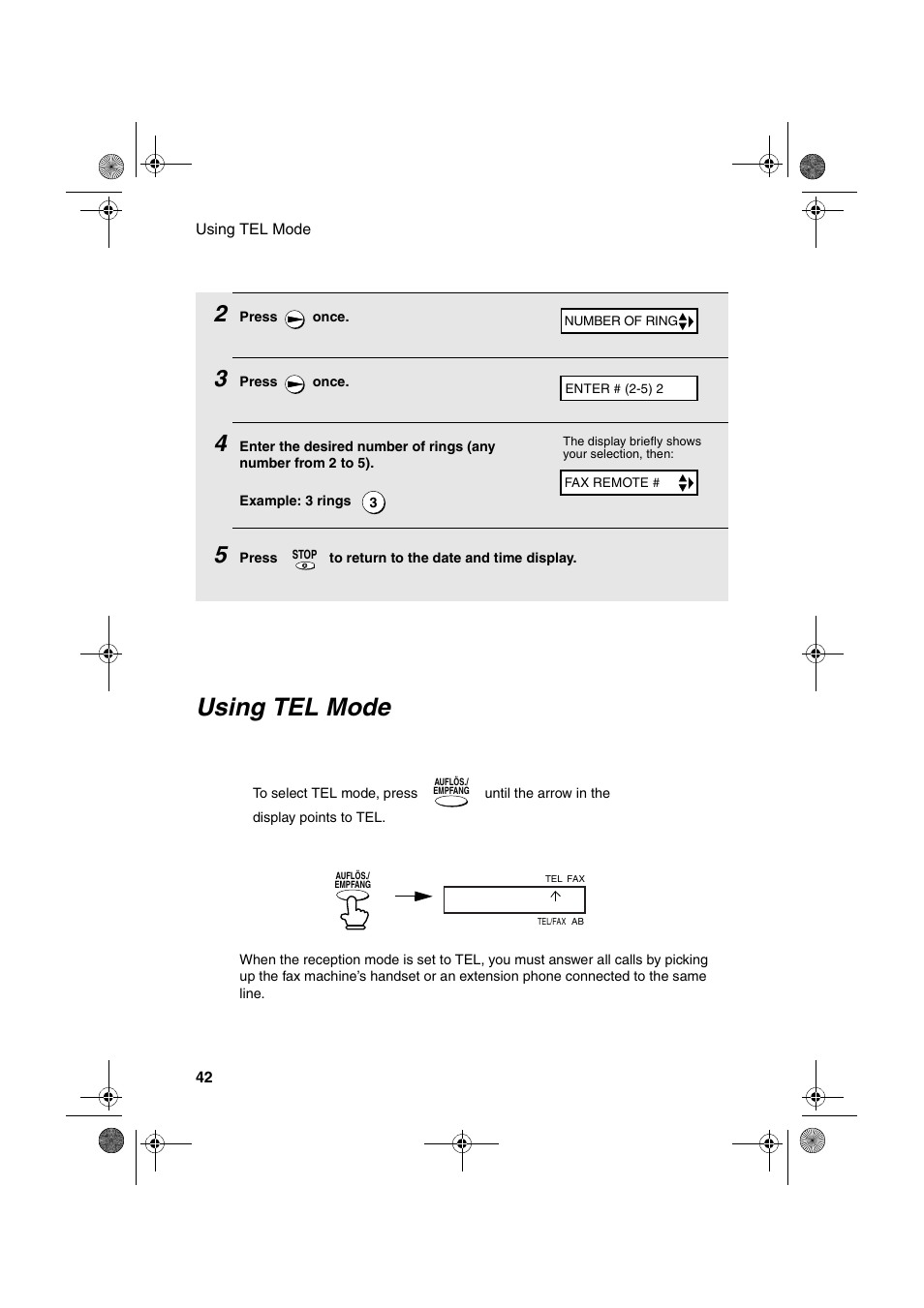 Using tel mode | Sharp UX-P400 User Manual | Page 44 / 87