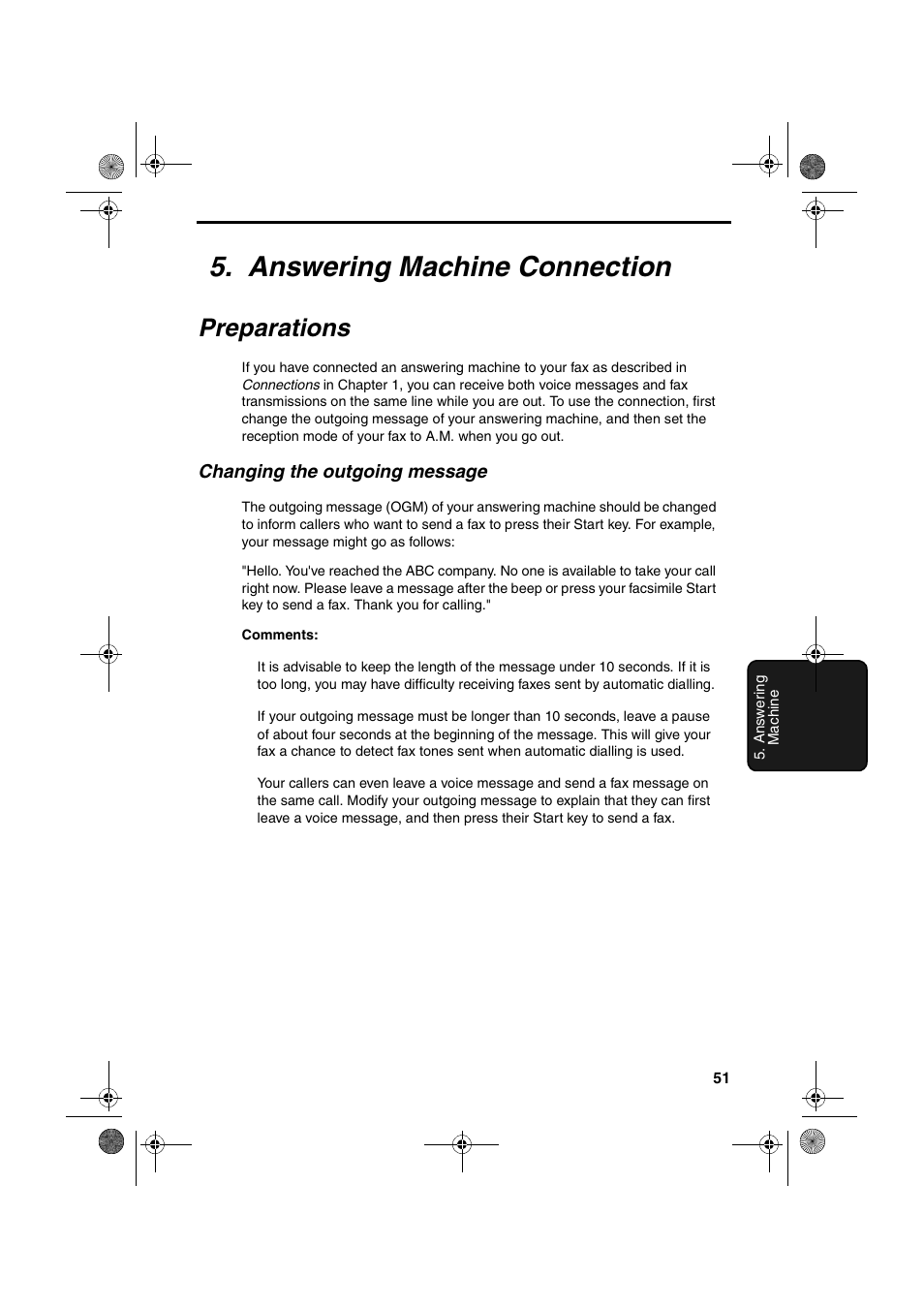 Answering machine connection, Preparations | Sharp UX-P400 User Manual | Page 53 / 87