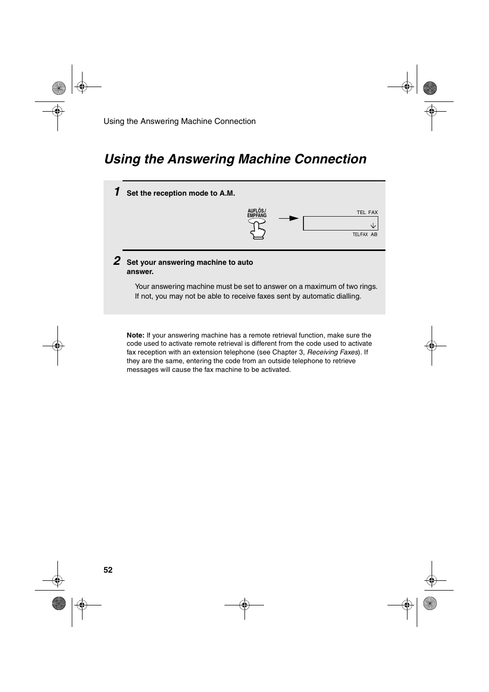 Using the answering machine connection | Sharp UX-P400 User Manual | Page 54 / 87