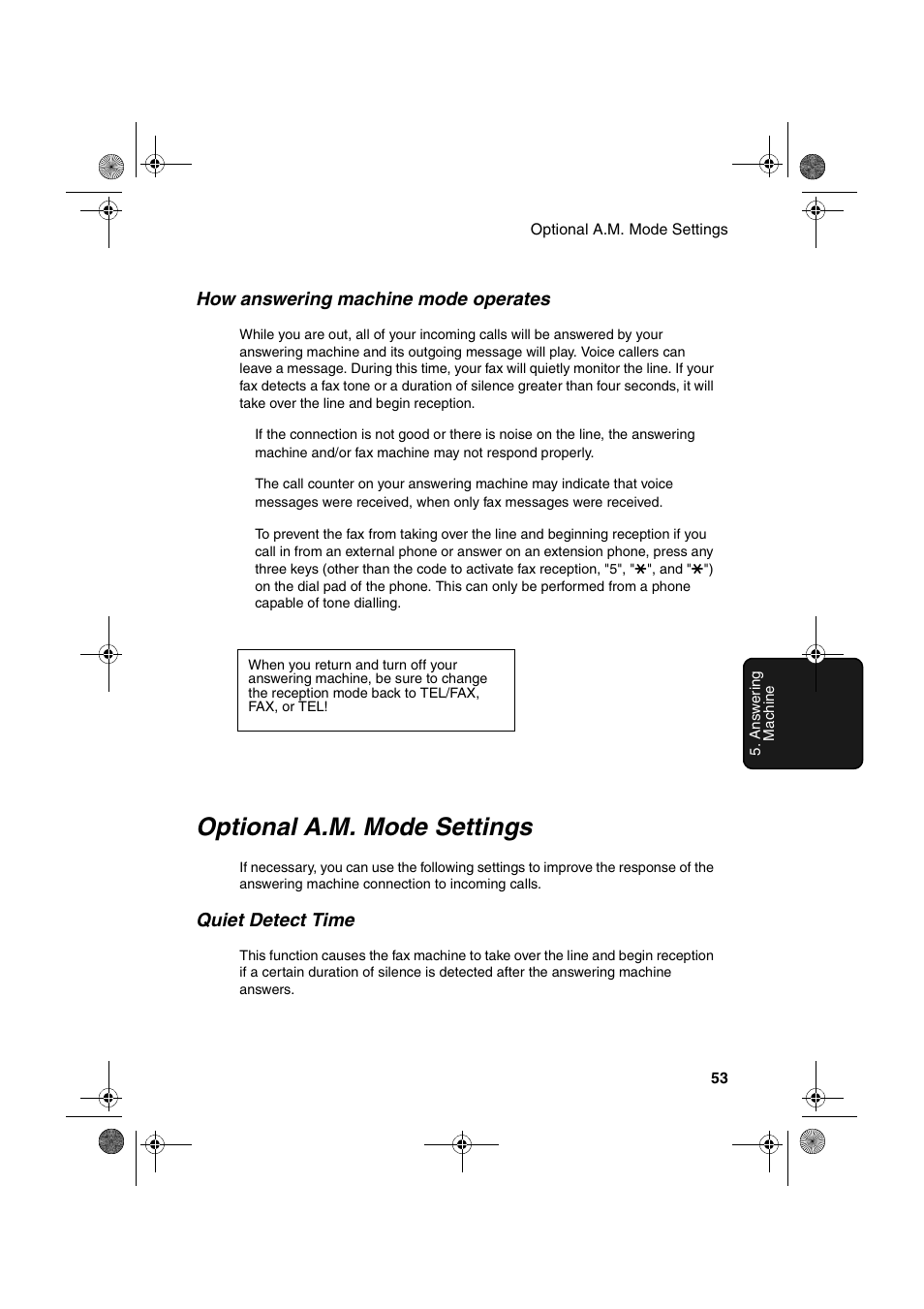 Optional a.m. mode settings | Sharp UX-P400 User Manual | Page 55 / 87