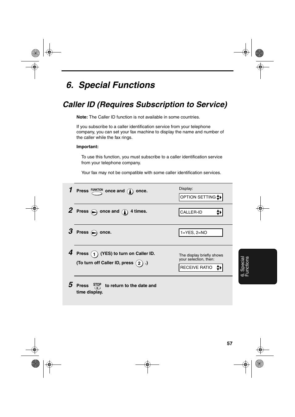 Special functions, Caller id (requires subscription to service) | Sharp UX-P400 User Manual | Page 59 / 87