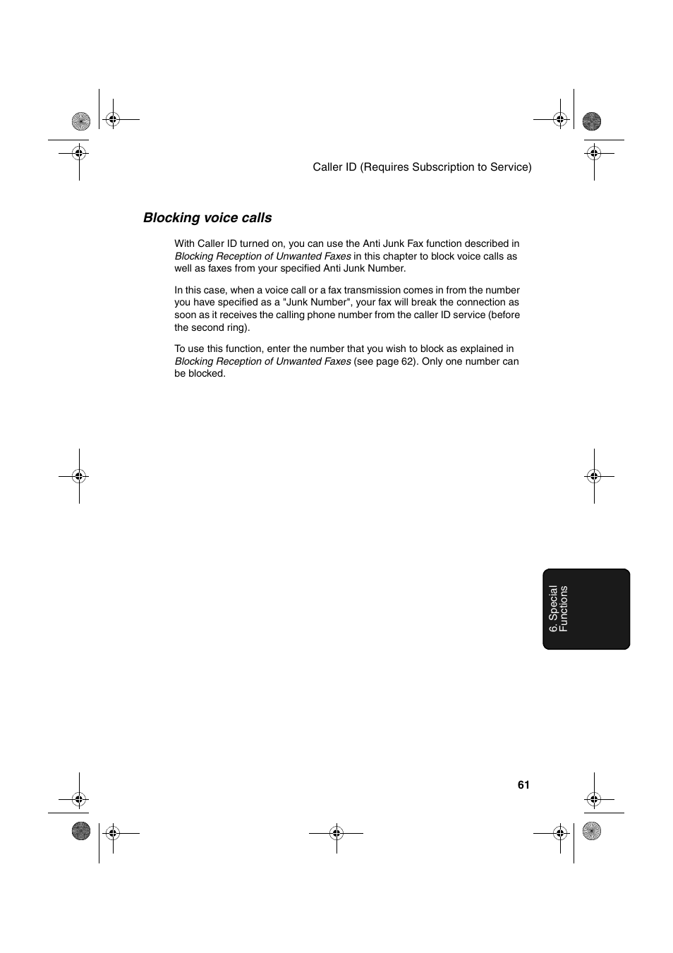 Blocking voice calls | Sharp UX-P400 User Manual | Page 63 / 87