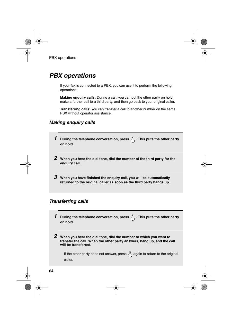 Pbx operations | Sharp UX-P400 User Manual | Page 66 / 87