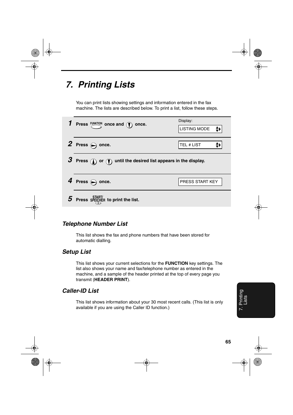 Printing lists | Sharp UX-P400 User Manual | Page 67 / 87