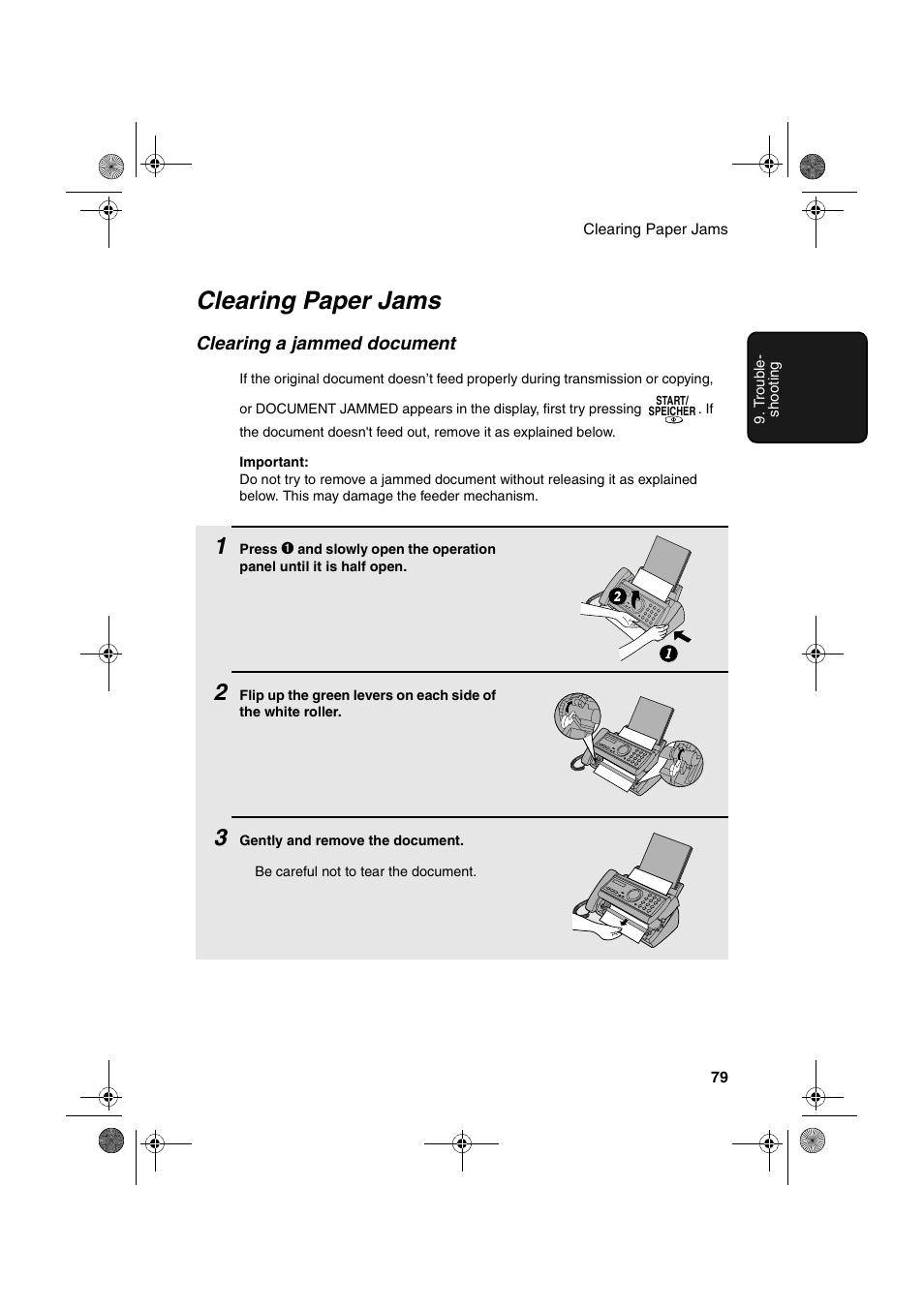 Clearing paper jams | Sharp UX-P400 User Manual | Page 81 / 87