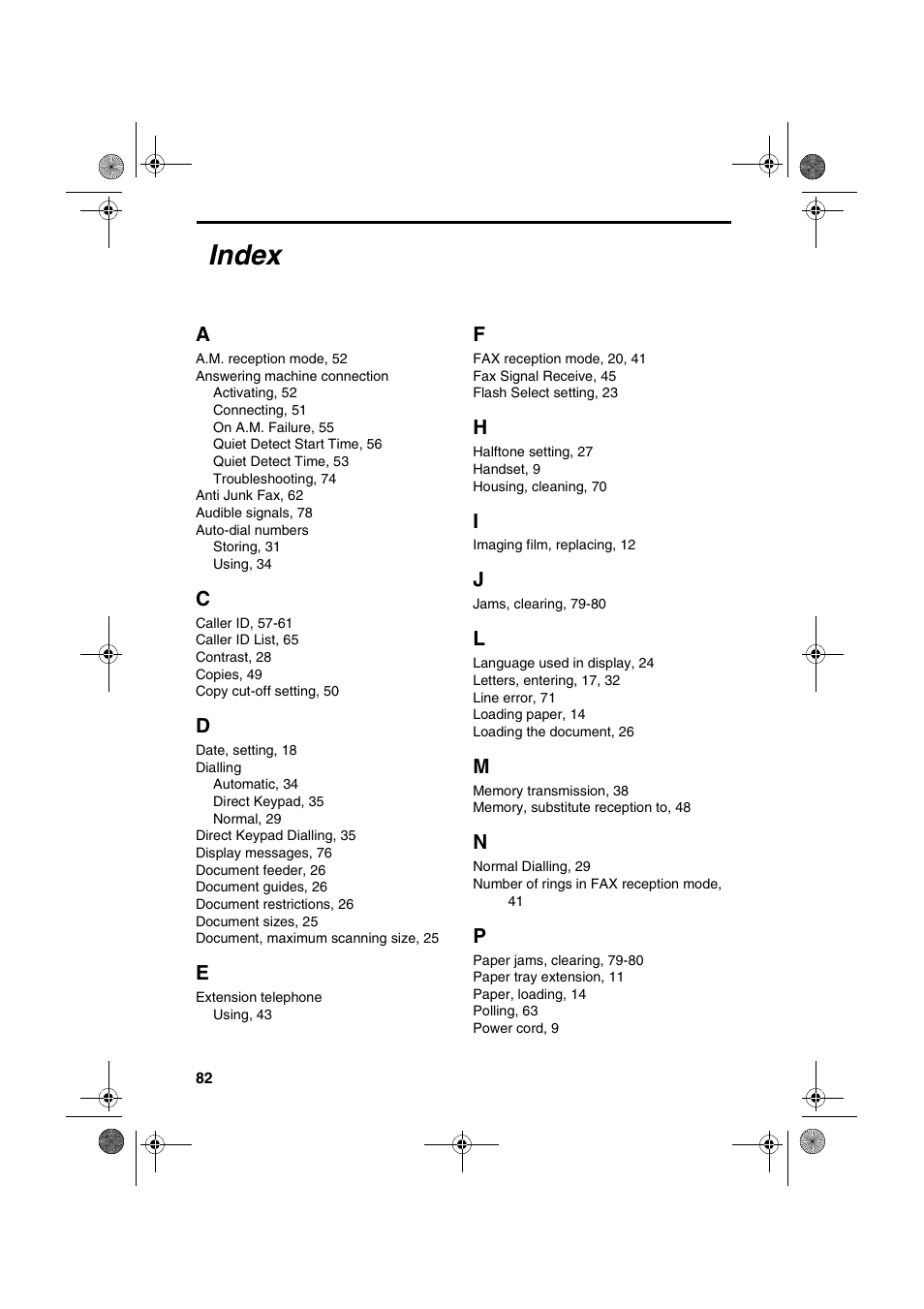 Index | Sharp UX-P400 User Manual | Page 84 / 87