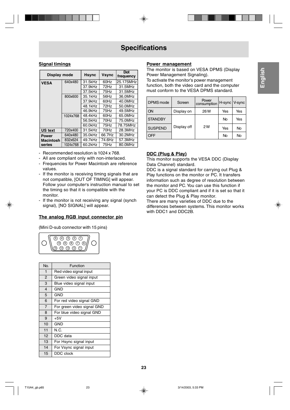 Specifications | Sharp LL-T15A4 User Manual | Page 23 / 108