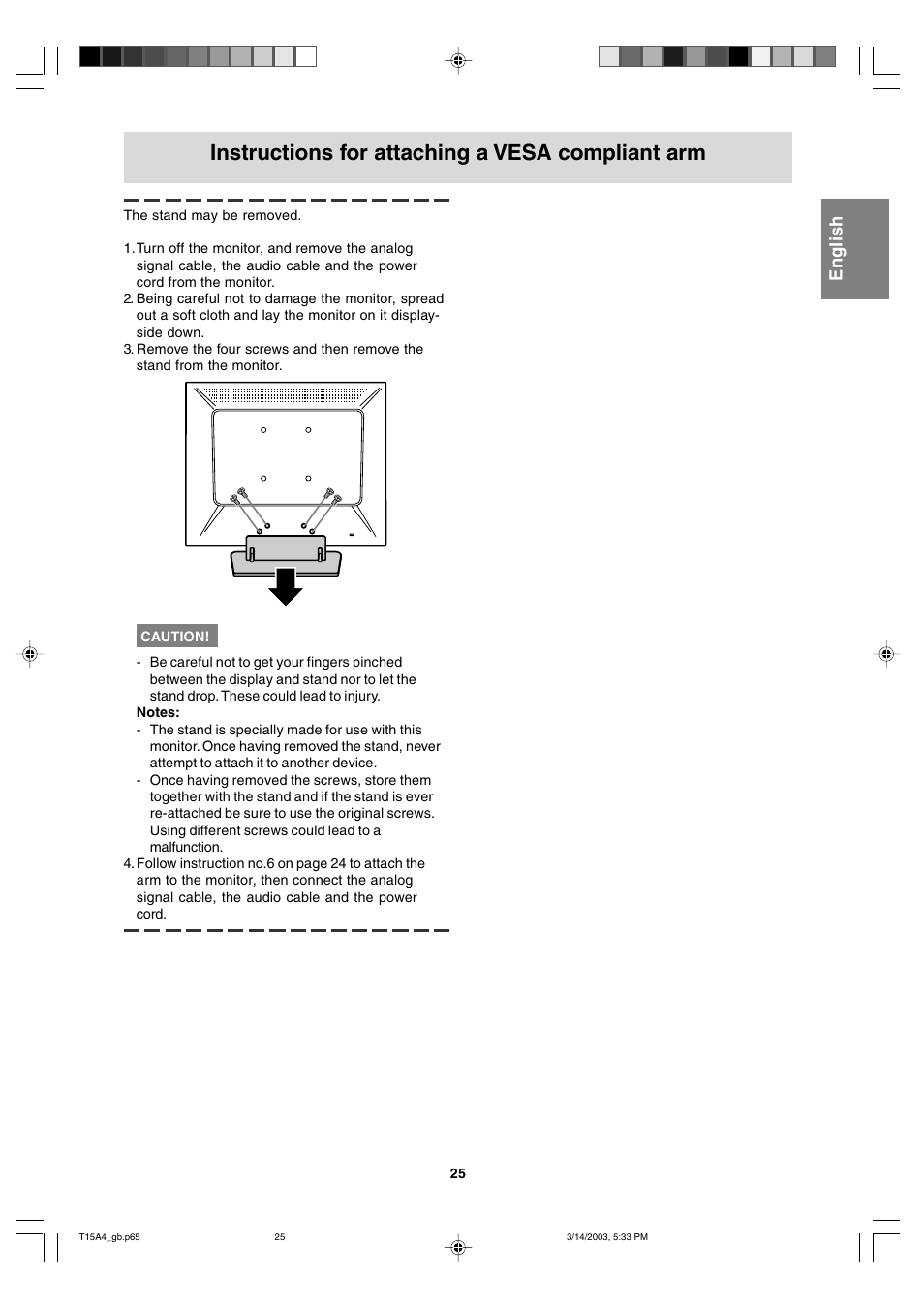 Instructions for attaching a vesa compliant arm | Sharp LL-T15A4 User Manual | Page 25 / 108