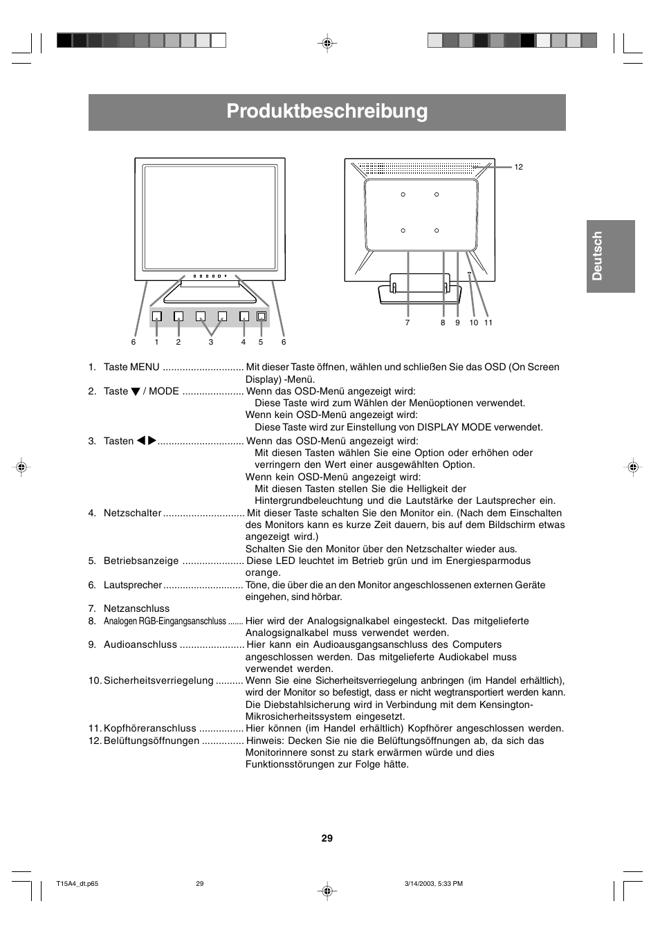 Produktbeschreibung | Sharp LL-T15A4 User Manual | Page 29 / 108