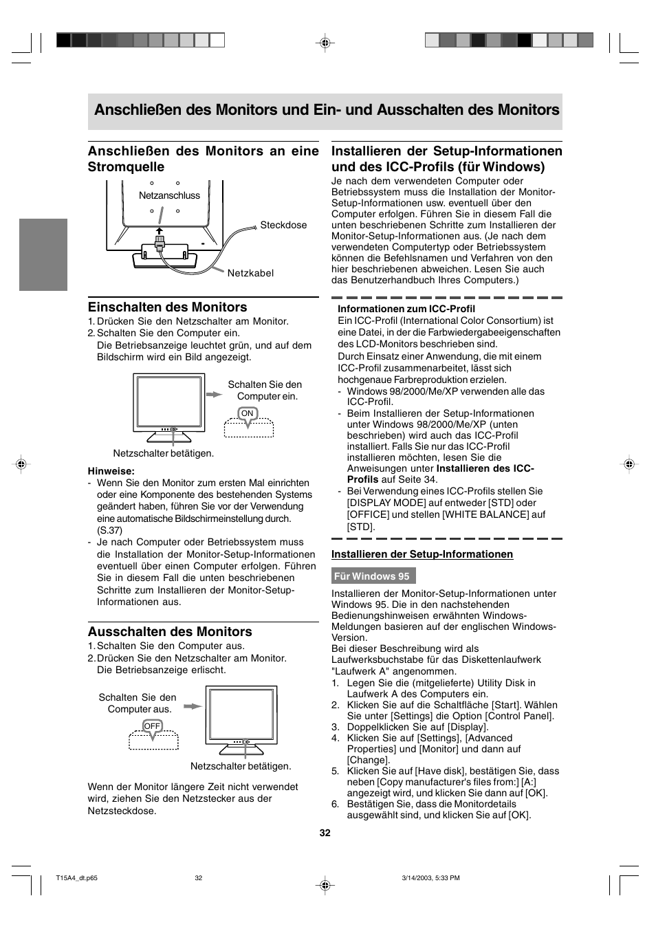 Ausschalten des monitors | Sharp LL-T15A4 User Manual | Page 32 / 108
