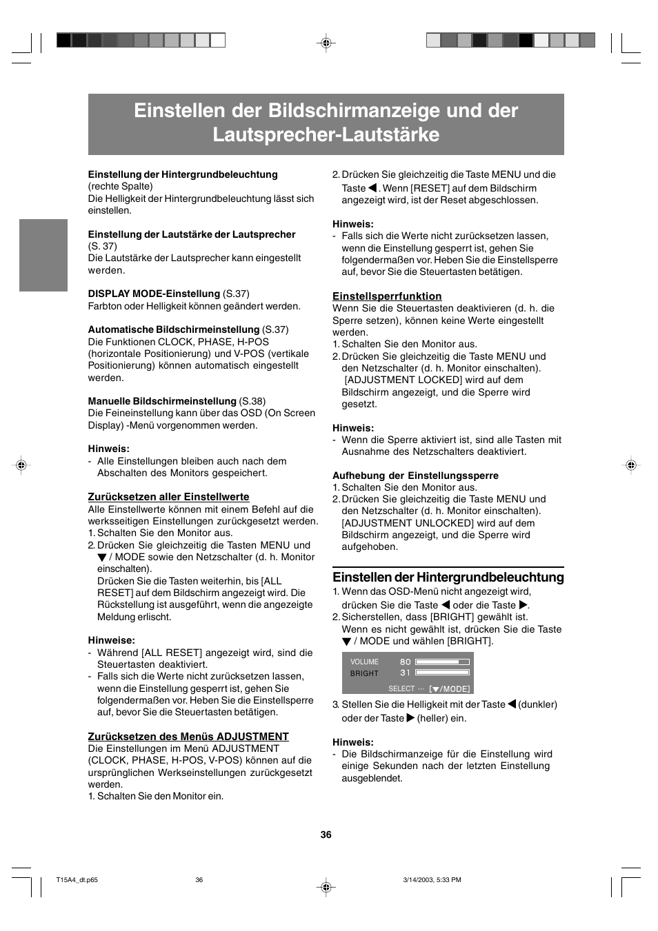 Einstellen der hintergrundbeleuchtung | Sharp LL-T15A4 User Manual | Page 36 / 108
