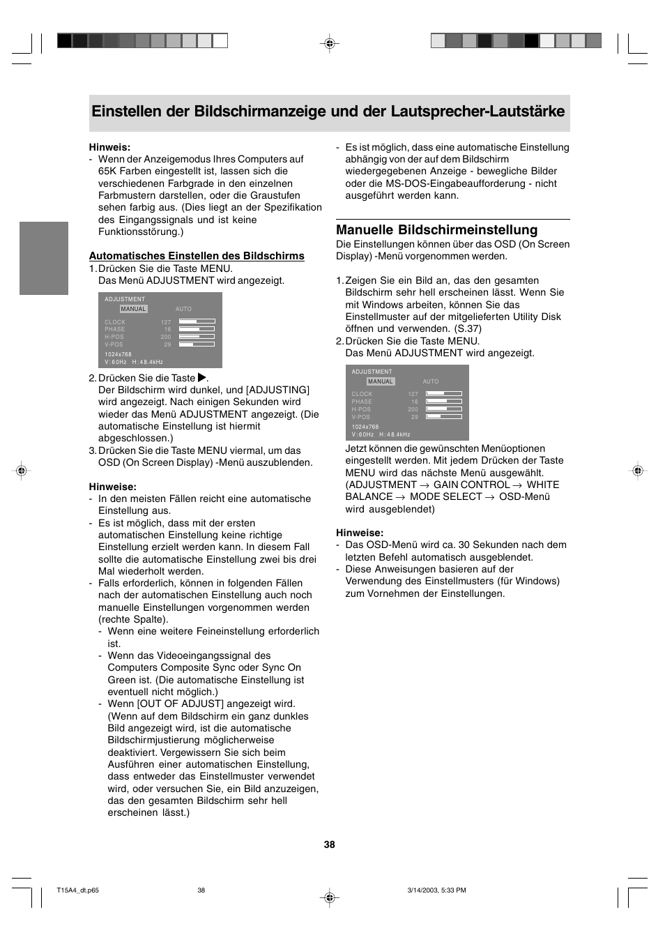 Manuelle bildschirmeinstellung | Sharp LL-T15A4 User Manual | Page 38 / 108