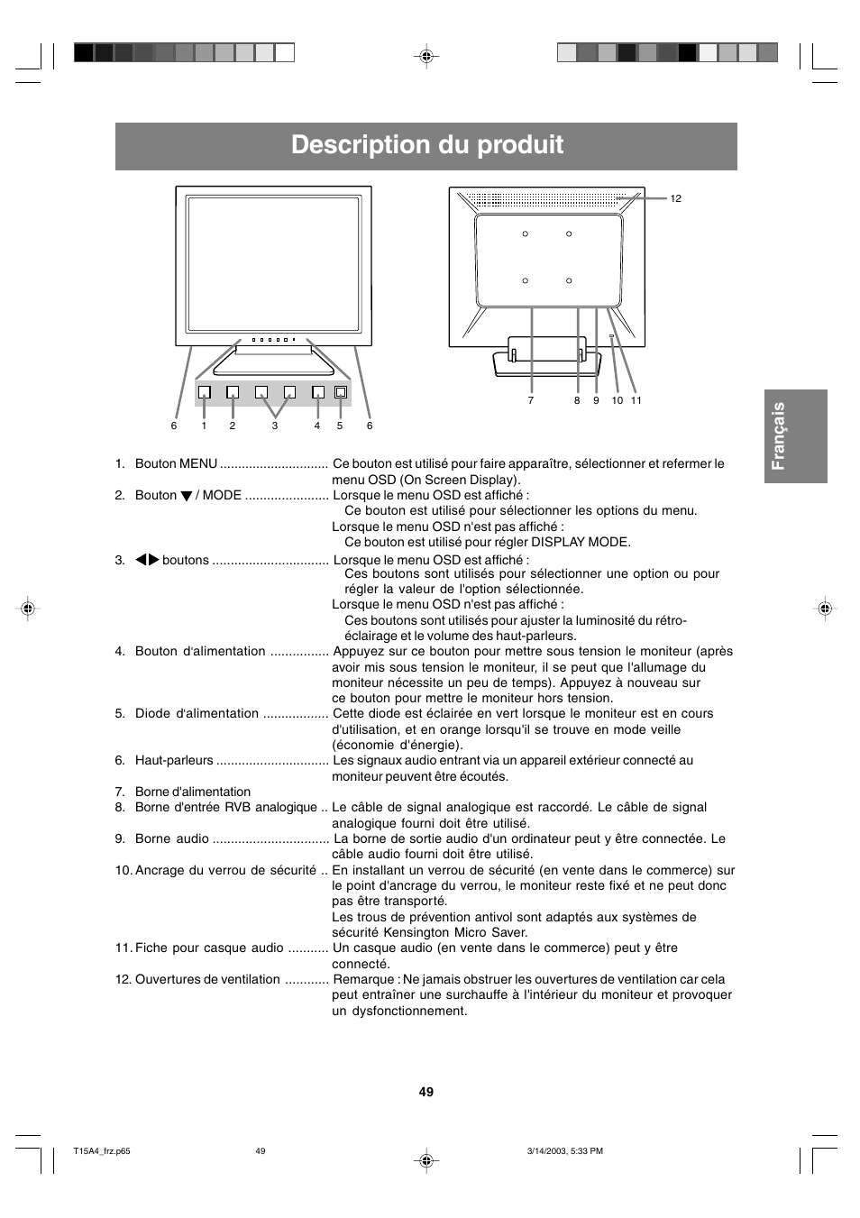 Description du produit | Sharp LL-T15A4 User Manual | Page 49 / 108
