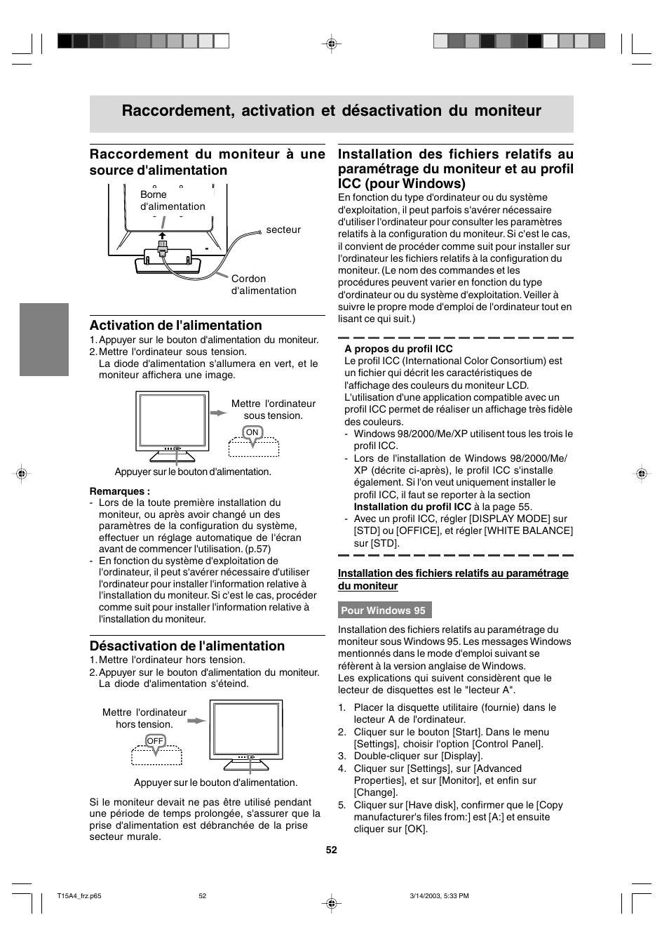 Désactivation de l'alimentation | Sharp LL-T15A4 User Manual | Page 52 / 108