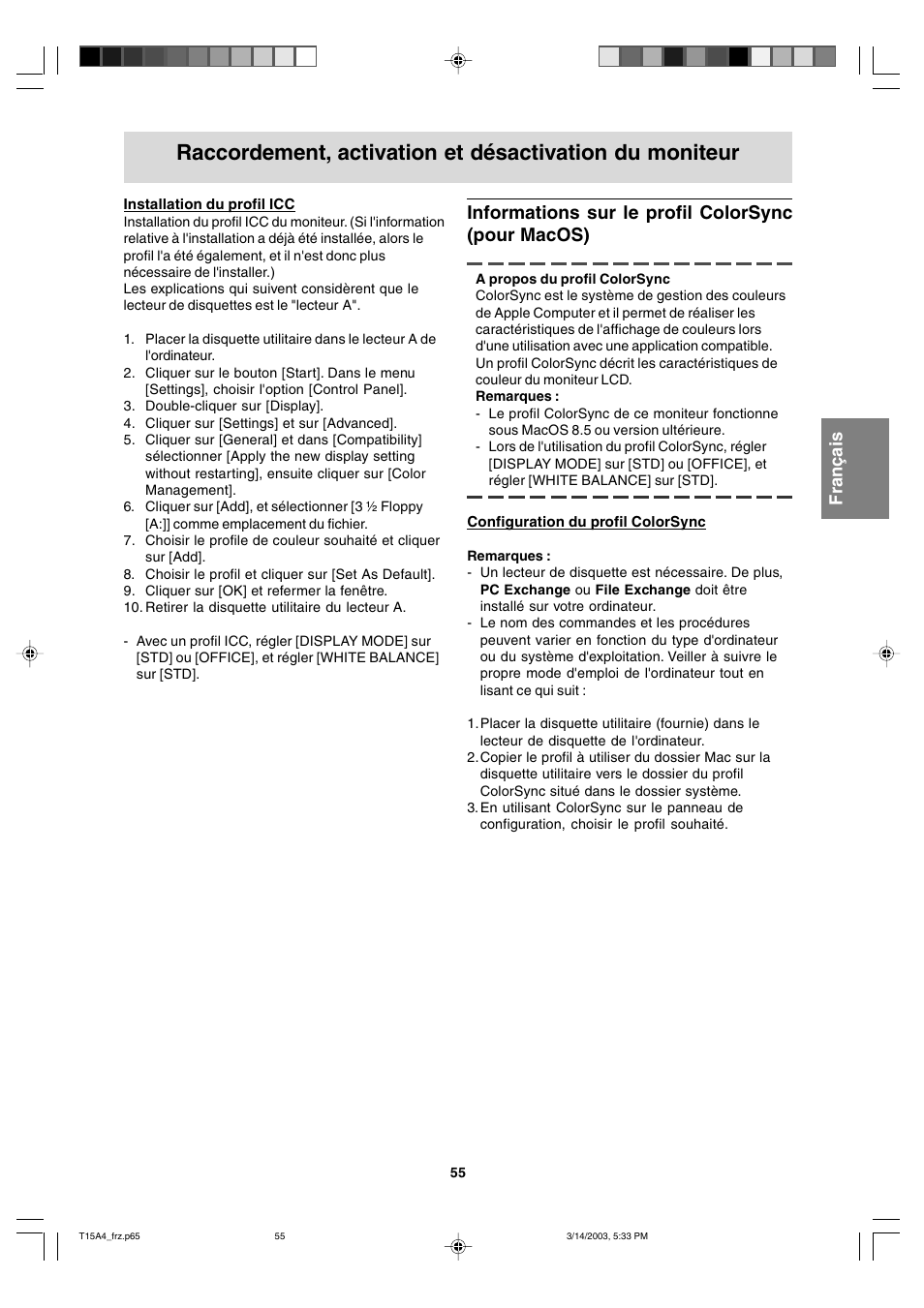 Informations sur le profil colorsync (pour macos) | Sharp LL-T15A4 User Manual | Page 55 / 108