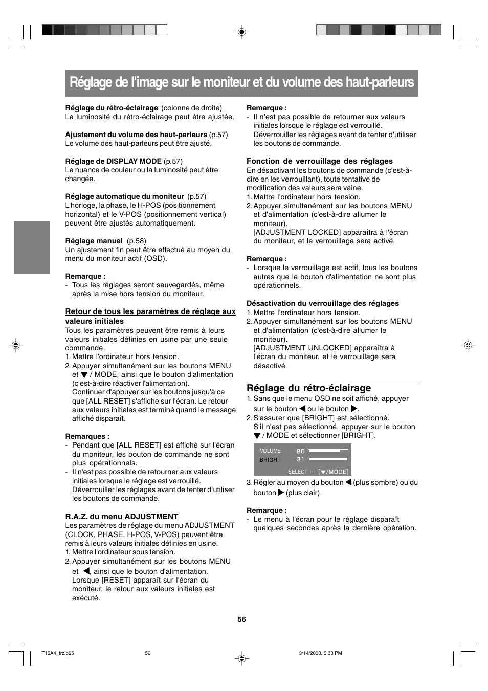 Réglage du rétro-éclairage | Sharp LL-T15A4 User Manual | Page 56 / 108