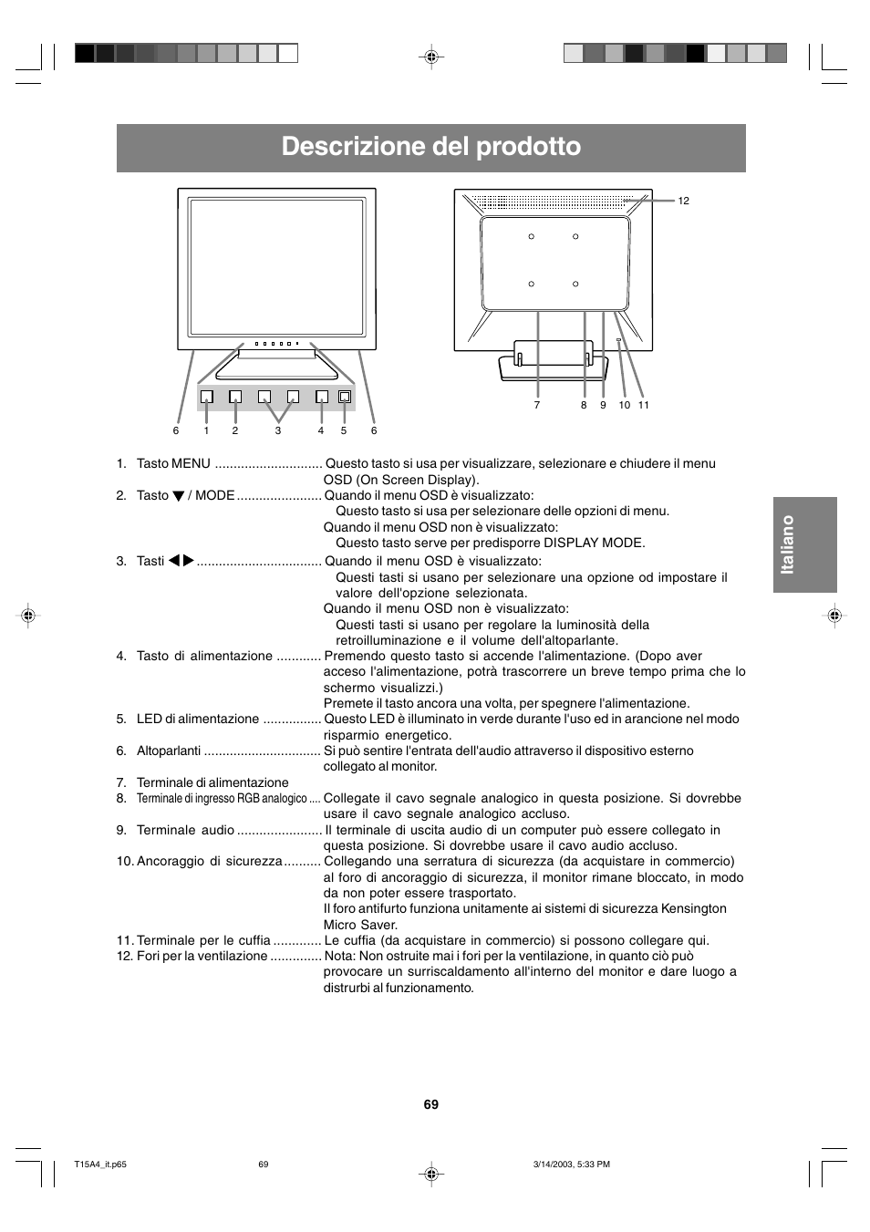 Descrizione del prodotto | Sharp LL-T15A4 User Manual | Page 69 / 108