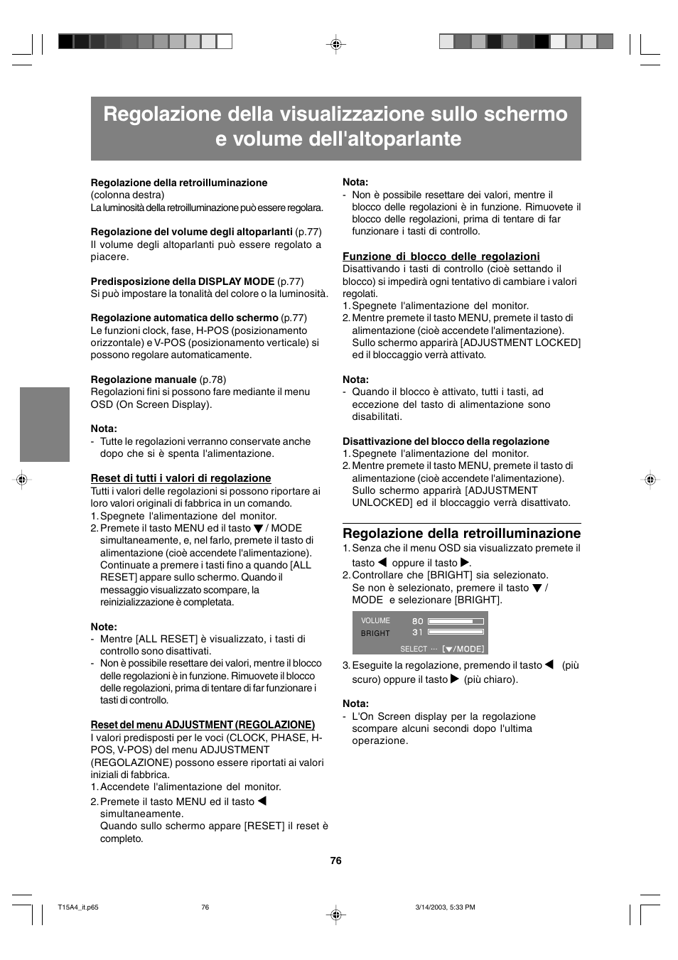 Regolazione della retroilluminazione | Sharp LL-T15A4 User Manual | Page 76 / 108