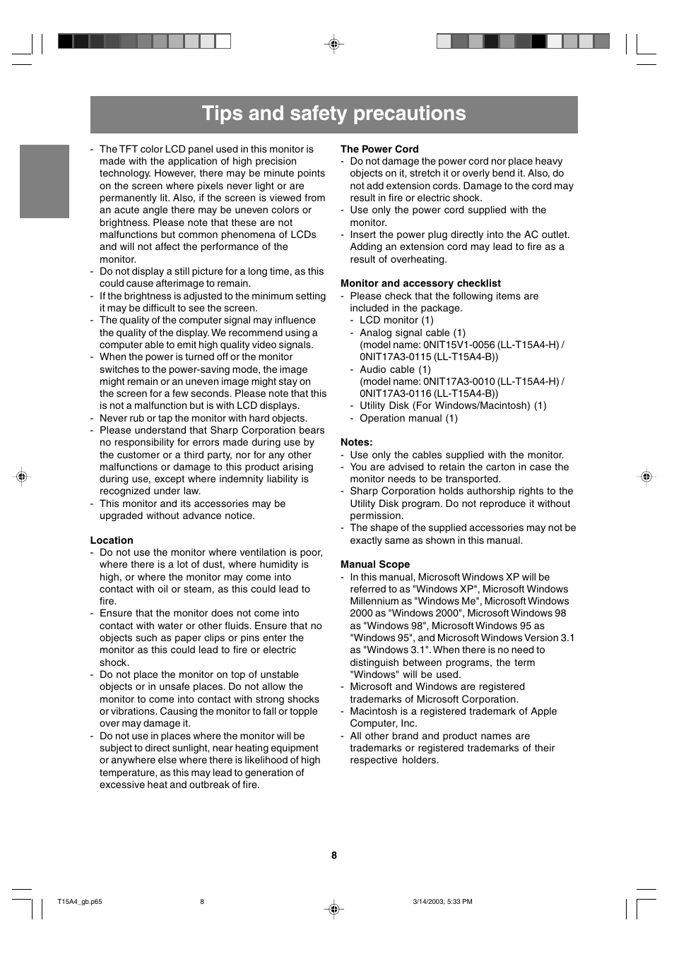 Tips and safety precautions | Sharp LL-T15A4 User Manual | Page 8 / 108