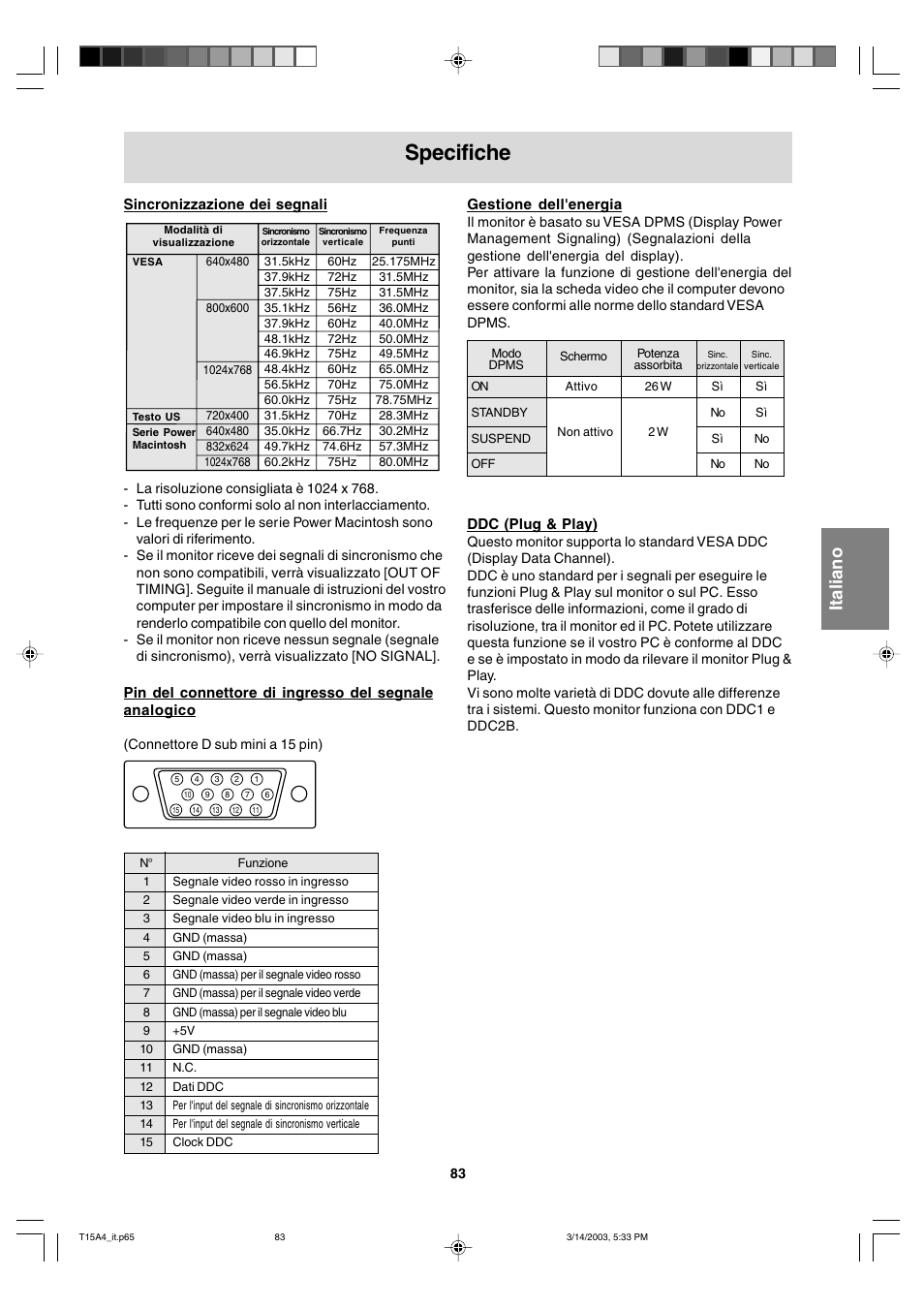 Specifiche | Sharp LL-T15A4 User Manual | Page 83 / 108