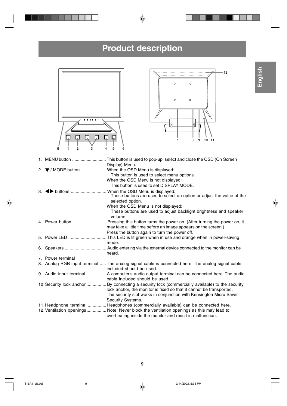 Product description | Sharp LL-T15A4 User Manual | Page 9 / 108